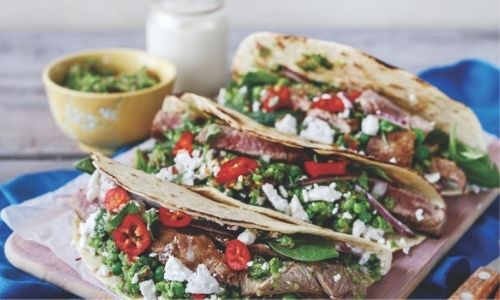 Lamb Tacos With Pea Guacamole